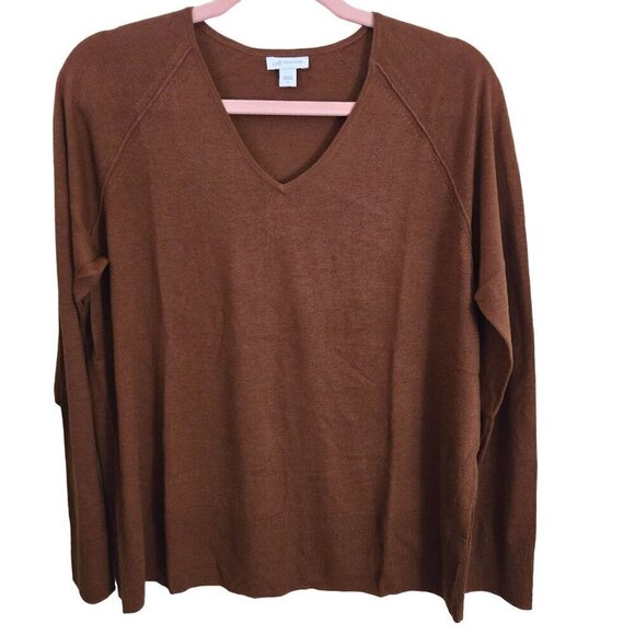 J. Jill Silk Cotton Blend Caramel Brown V Neck Classic Sweater Size S - Picture 1 of 4